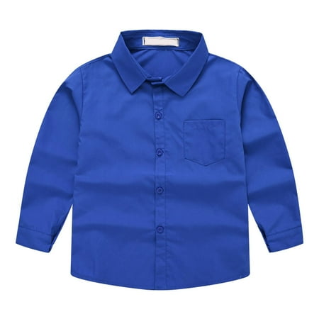 

CaComMARK PI Clearance Toddler Kids Long Sleeve Shirts Solid Color Lapel Button Fall Tops Blouses Dark Blue