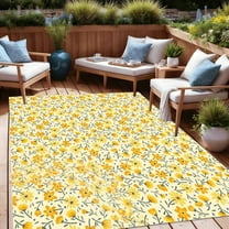 Boho Floral Waterproof Outdoor Rug For Patio Balcony Deck Garden Porch Foyer Washable Reversible Outside Area Rug Yellow Flower Texture Carpet 2x3ft
