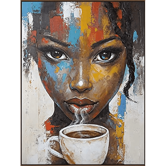 Abstract Black Woman Coffee Canvas Painting，Suitable for Living Room，Bedroom，Dining Room，Office，Bathroom Decoration.