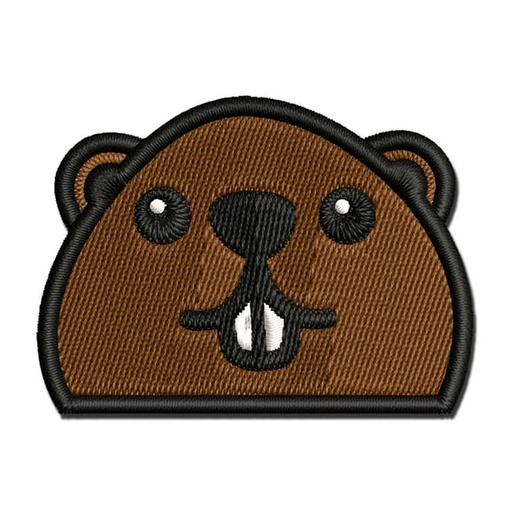 Peeking Beaver Applique Multi-Color Embroidered Iron-On Patch - 2.5 Inch Small