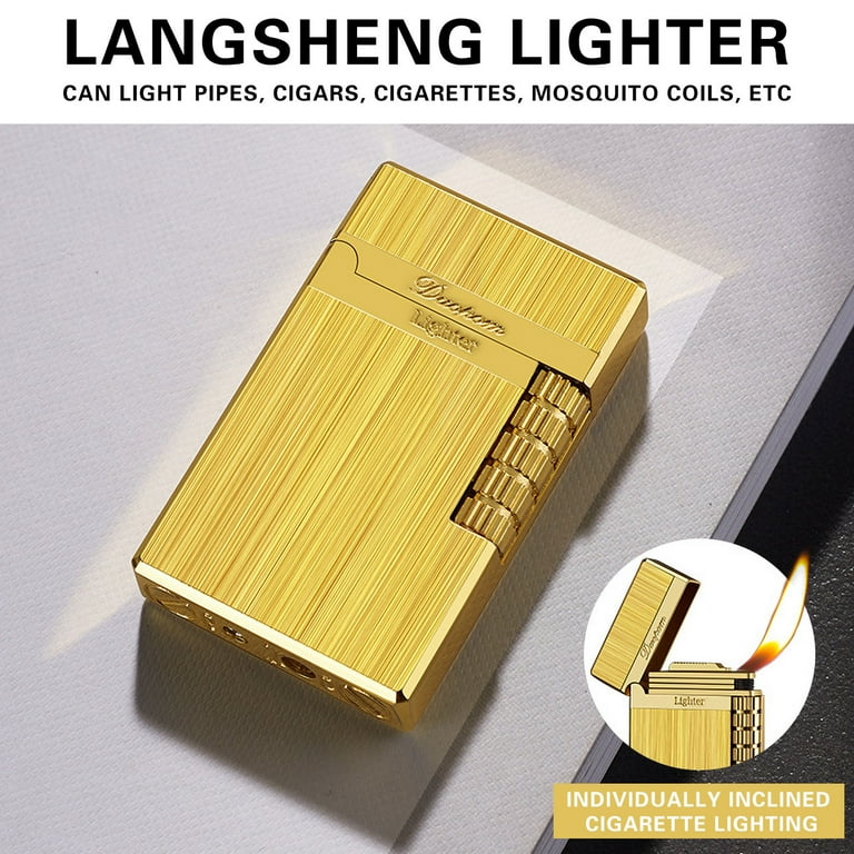 TOPRenddon Soft Flame Lighter, Traditional Flame Cigar Lighter with  Adjustable Flame Dial, Vertical Ignition Roller, Metal Drawing Lighter