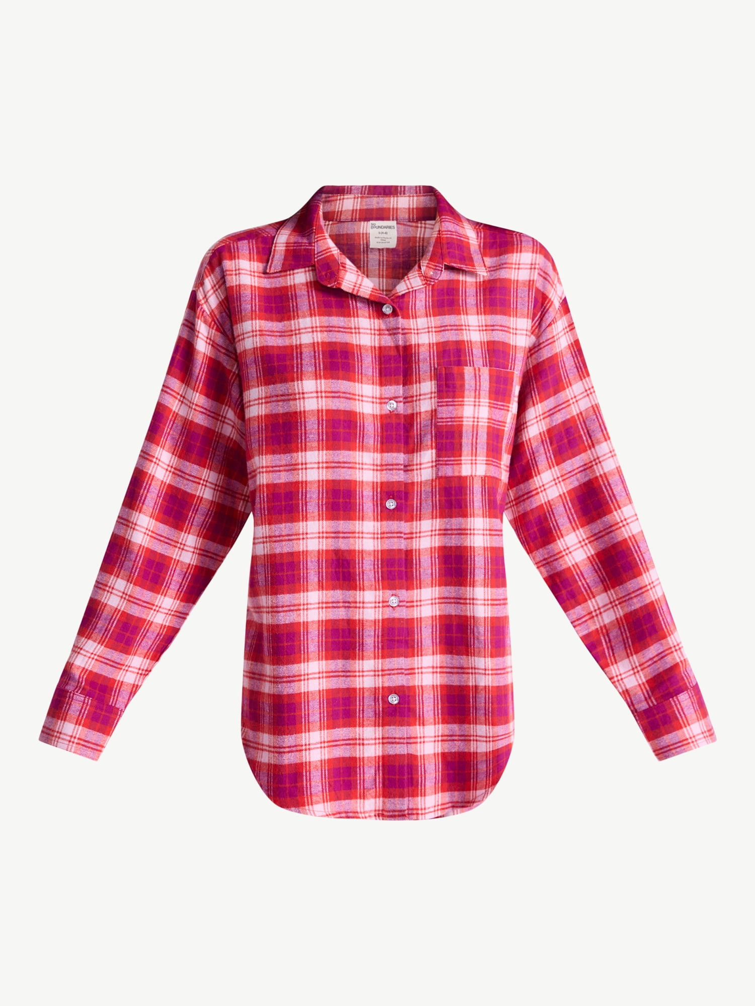 No Boundaries Sleepwear Cotton Flannel Button Down Shirt, Women’s