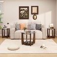 thumbnail image 3 of Costway Tempered Glass Coffee Table Set of 3, 2-Tier Coffee Table & 2 Round End Tables Transparent & Walnut, 3 of 10