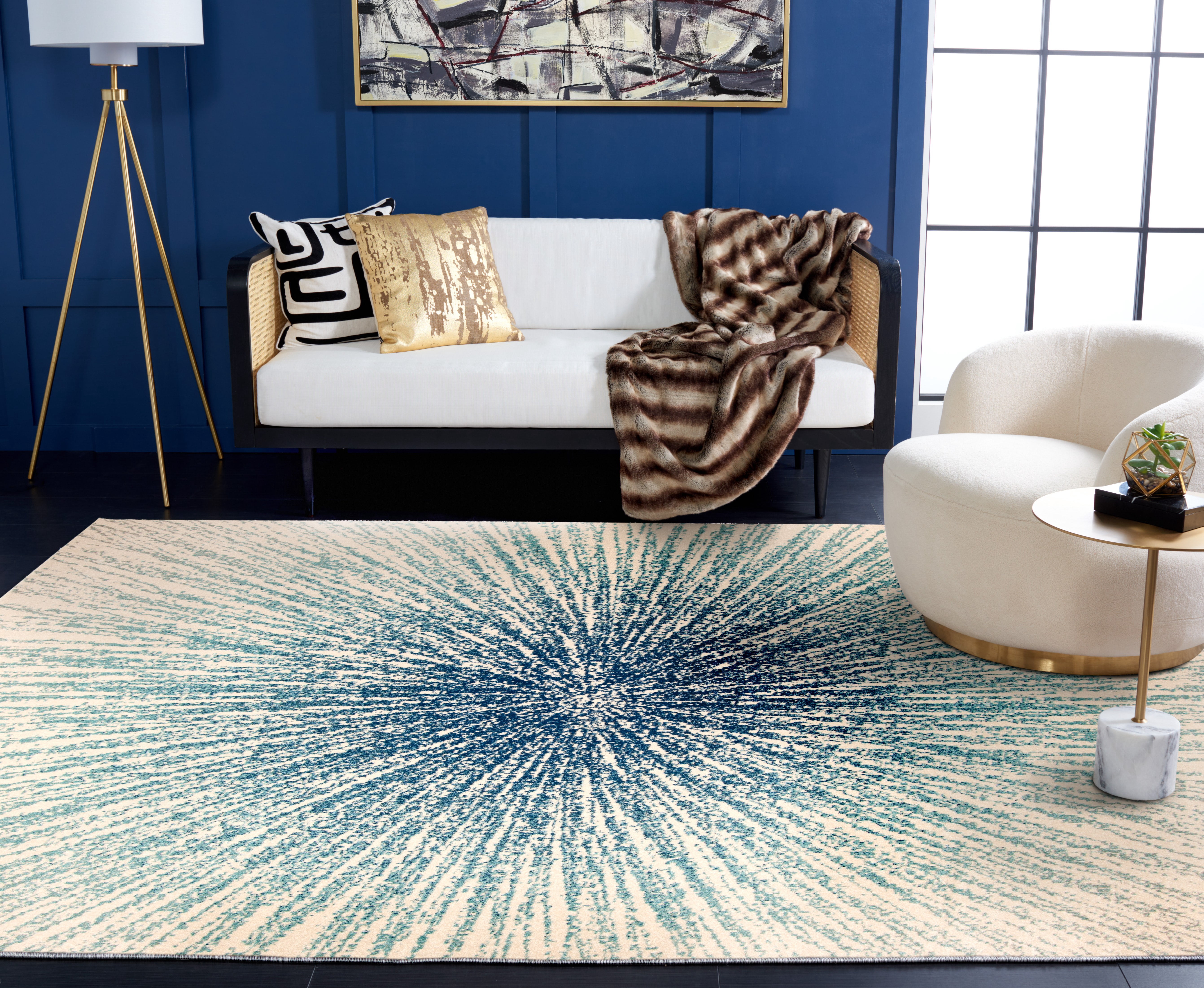 SAFAVIEH Evoke Vana Abstract Area Rug, Royal/Ivory, 8' x 10'