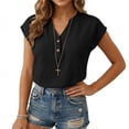 thumbnail image 5 of Horkkom Dress Shirts for Women Summer V Neck Button Short Sleeve Tops Business Work Casual Tops M, 5 of 7