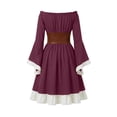 thumbnail image 6 of Women's Renaissance Peasant Dress Off Shoulder Ruffle Long Sleeve A-Line Midi Dress with Lace-up Corset Belt Medieval Vintage Halloween Costume Fair Festival Outfit, 6 of 8