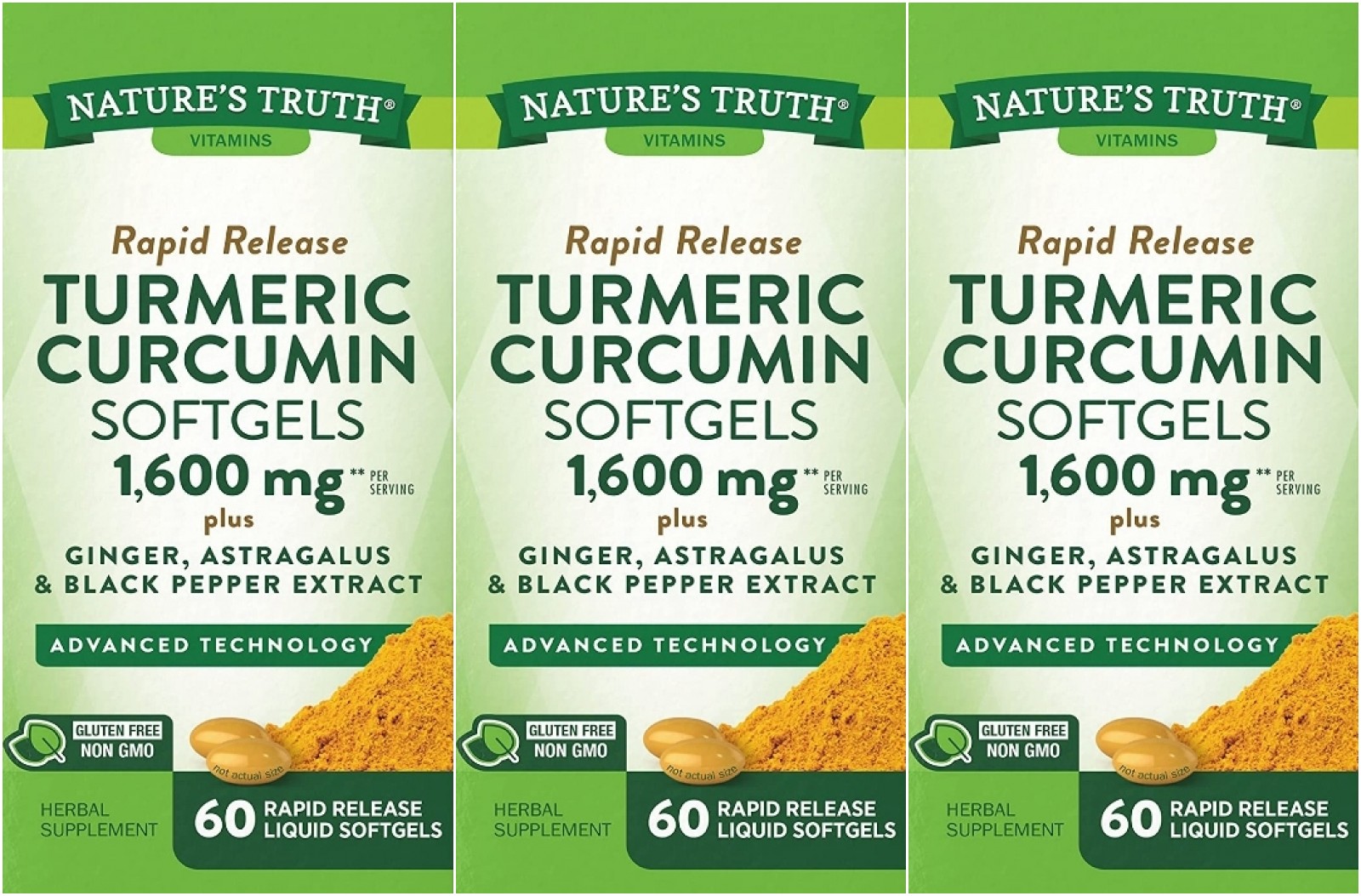Nature's Truth Rapid Release Turmeric Curcumin Softgels, 1600mg 60