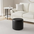 thumbnail image 2 of Bowery Hill Leather 18" Round Ottoman in Black, 2 of 2