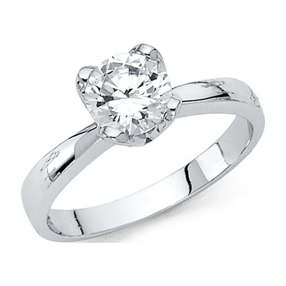 CZ Solitaire Engagement Ring 14k White Gold Anniversary Round CZ Single Stone Ring Bridal Band Size 7