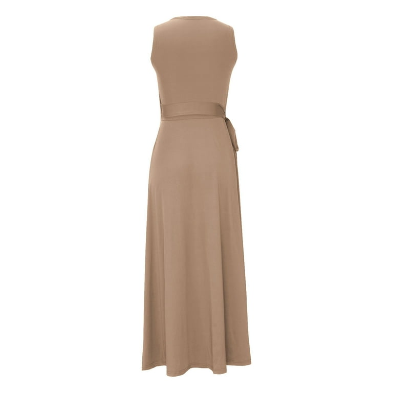 Gaecuw Wedding Guest Dresses for Women Summer V Neck Sleeveless Champagne  Dresses Ankle Length Long Dresses Swing Party Dress Strappy Prom Dresses  Flowy Graduation Dresses Solid Semi Formal Dress - Walmart.com