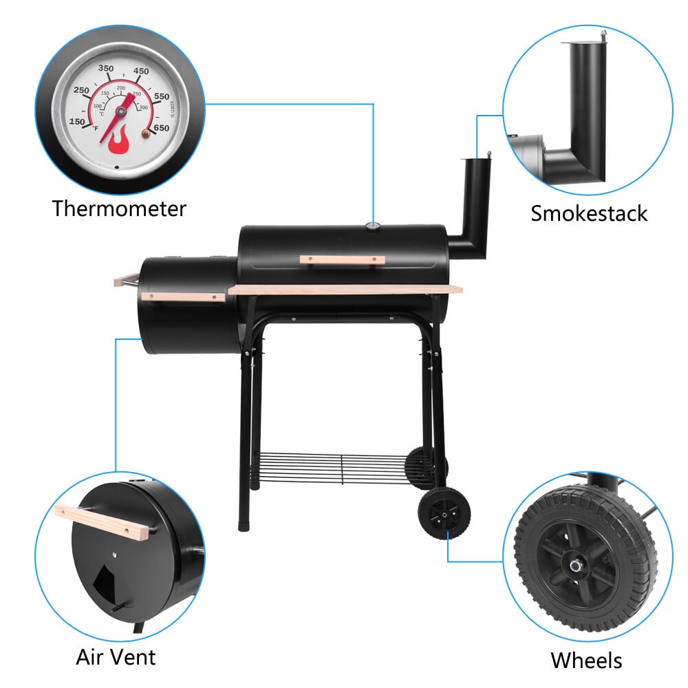 Garden BBQ Grill Charcoal Barbecue Pit Patio Backyard Meat Cooker Smoker Wheels