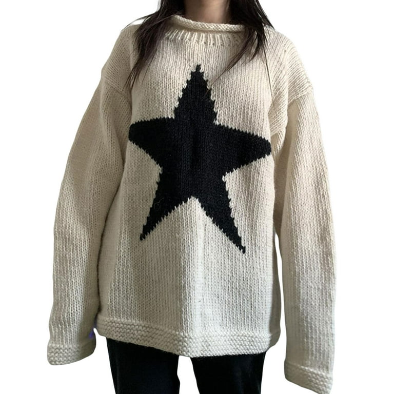 Women Vintage Sweater Knitted Long Sleeve Loose Oversized Pullover