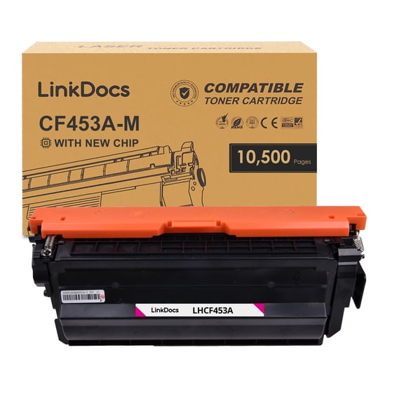 LinkDocs 655A Magenta Compatible Toner Cartridge (with New Chip) Replacement for 655A M CF453A used with Color LaserJet Enterprise M652n M652 M653dn M653x M653 MFP M681dh M682z Printer