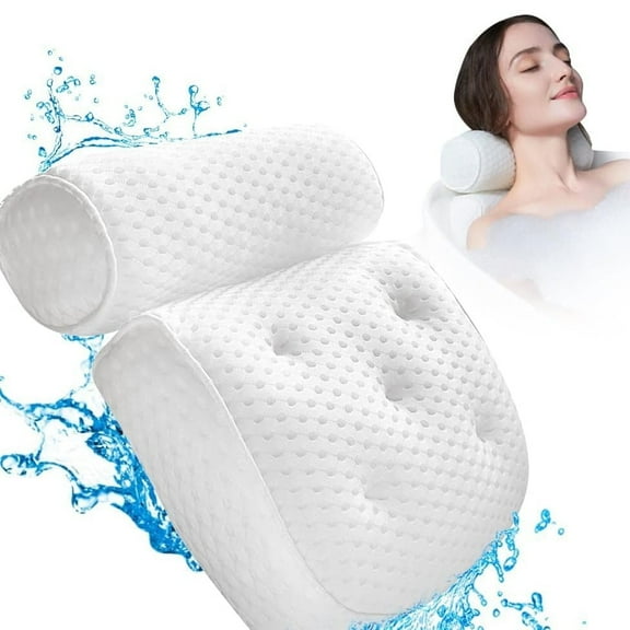 Bath Pillow, Bathtub Spa Pillow with 4D Air Mesh Technology and 7 Suction Cups, for Bathroom Tub Head, Back, Shoulder and Neck, Fits All Bathtub,Relaxing ,White