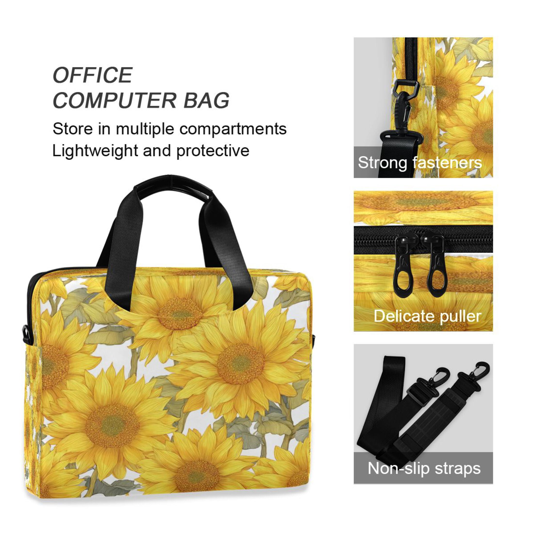 16" Laptop Tote Bag Laptop Sleeve Case Computer Briefcase for Work & Travel Sunflowers Pattern