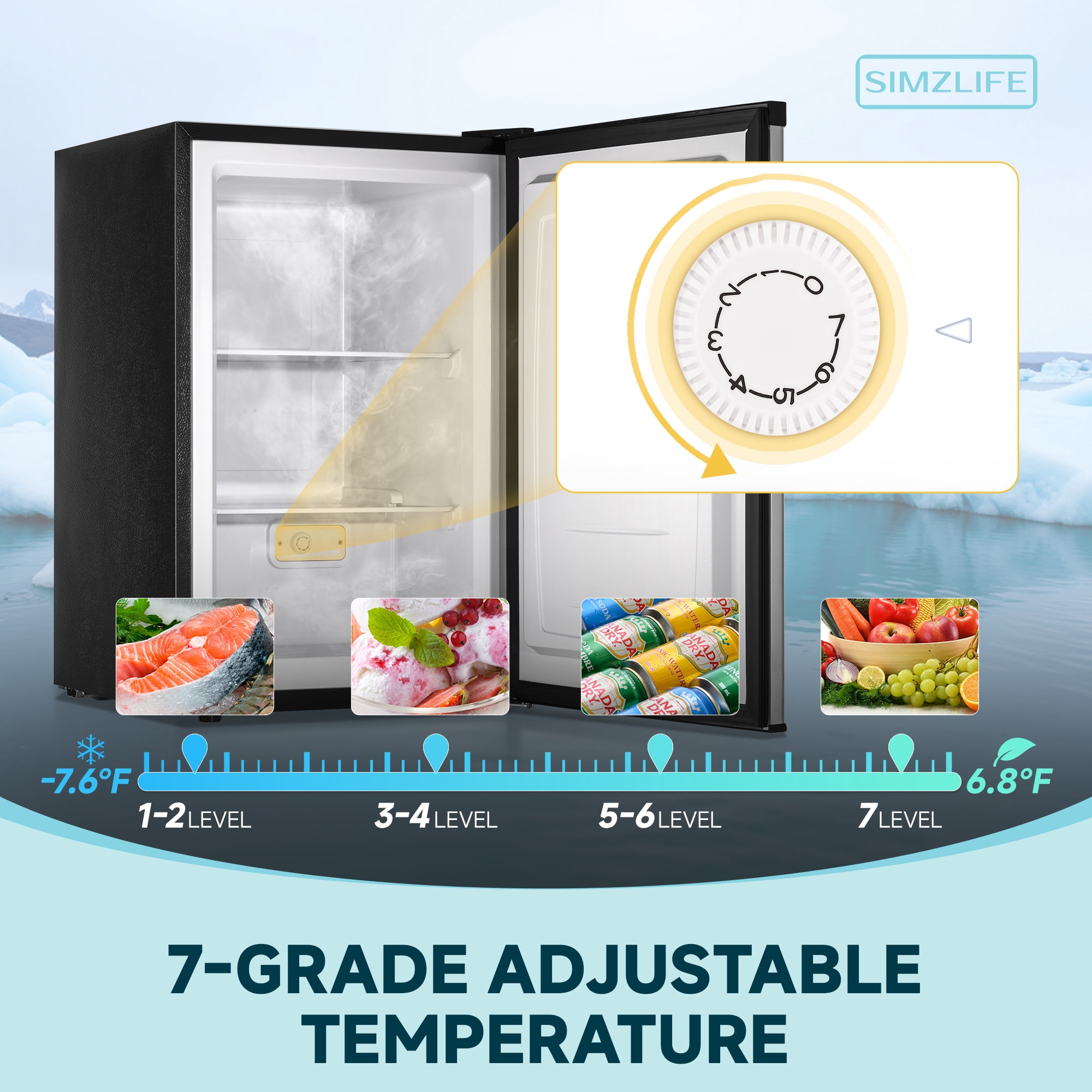 Simzlife 3.0 Cu.ft Upright Freezer,Single Door Compact Design,Reversible Stainless Steel Door,Suitable for Home,Dorm,Apartment and Office,Silver