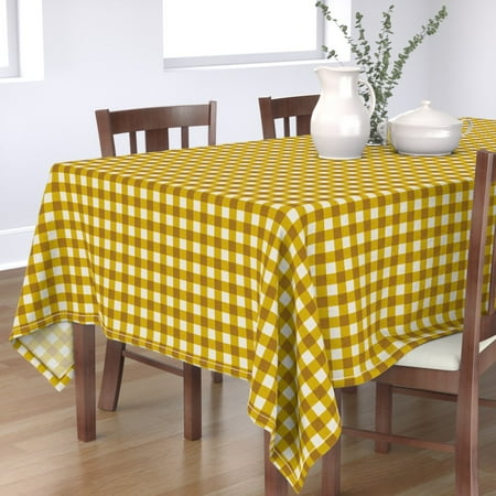 

Cotton Sateen Tablecloth 70 x 144 - Gingham Mustard Plaid Rustic Yellow Texture Small Print Custom Table Linens by Spoonflower