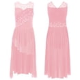 thumbnail image 6 of TiaoBug Kids Girls Sleeveless Ballet Lyrical Dance Dress High Low Asymmetric Tulle Figure Ice Skating Dress Pink 14, 6 of 7