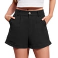 thumbnail image 3 of Women's Plus Size Solid Color Bermuda Shorts High Waist Straight Fit Casual Dressy Work Shorts with Pockets Black, 3 of 5