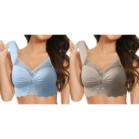 LUOGENLI Women Bras Wireless Pack of 6 Women s Front Side Buckle Lace Edge without Steel Ring Movement Seamless Gathering Adjustment Yoga Sleep Large Bra Women Bralette Sexy XL