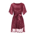 thumbnail image 6 of Sevevn Women's Sequin Loose Fitting Dress With Split Sleeves Casual Loose Mini Short Dress Short Sleeved Round Neck Dress, 6 of 8