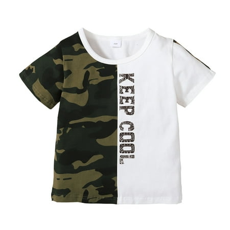 

3T Toddler Baby Boys Shirts Short Sleeve Camouflage Print Splice Letter Print Shirts 3-4T