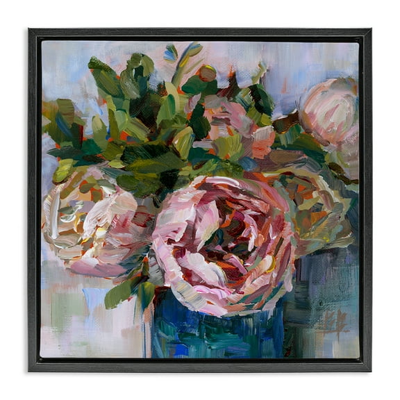Stupell Industries Full Ranunculus Bouquet Botanical & Floral Painting Black Floater Framed Art Print Wall Art, 18 x 18