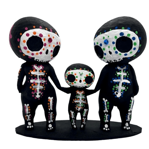 Skull Family Figurines Resin Crafts Cute Statue Decorative Sugar Skulls Hand-A