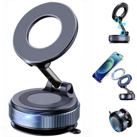 Bangben Magnetic Car Phone Mount, MagSafe Compatible with Adapter Ring, 360° Adjustable Angles Car Holder for Cell Phones, Black