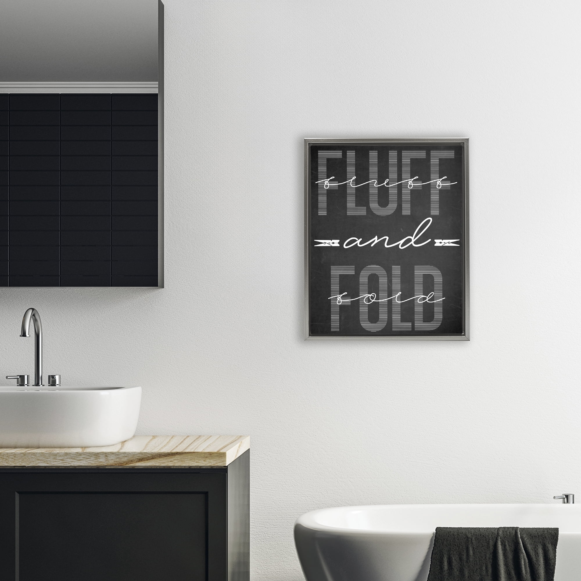 Fluff & Fold Black Minimal Gray Framed Floater Canvas Wall Art, design by Marcus Prime