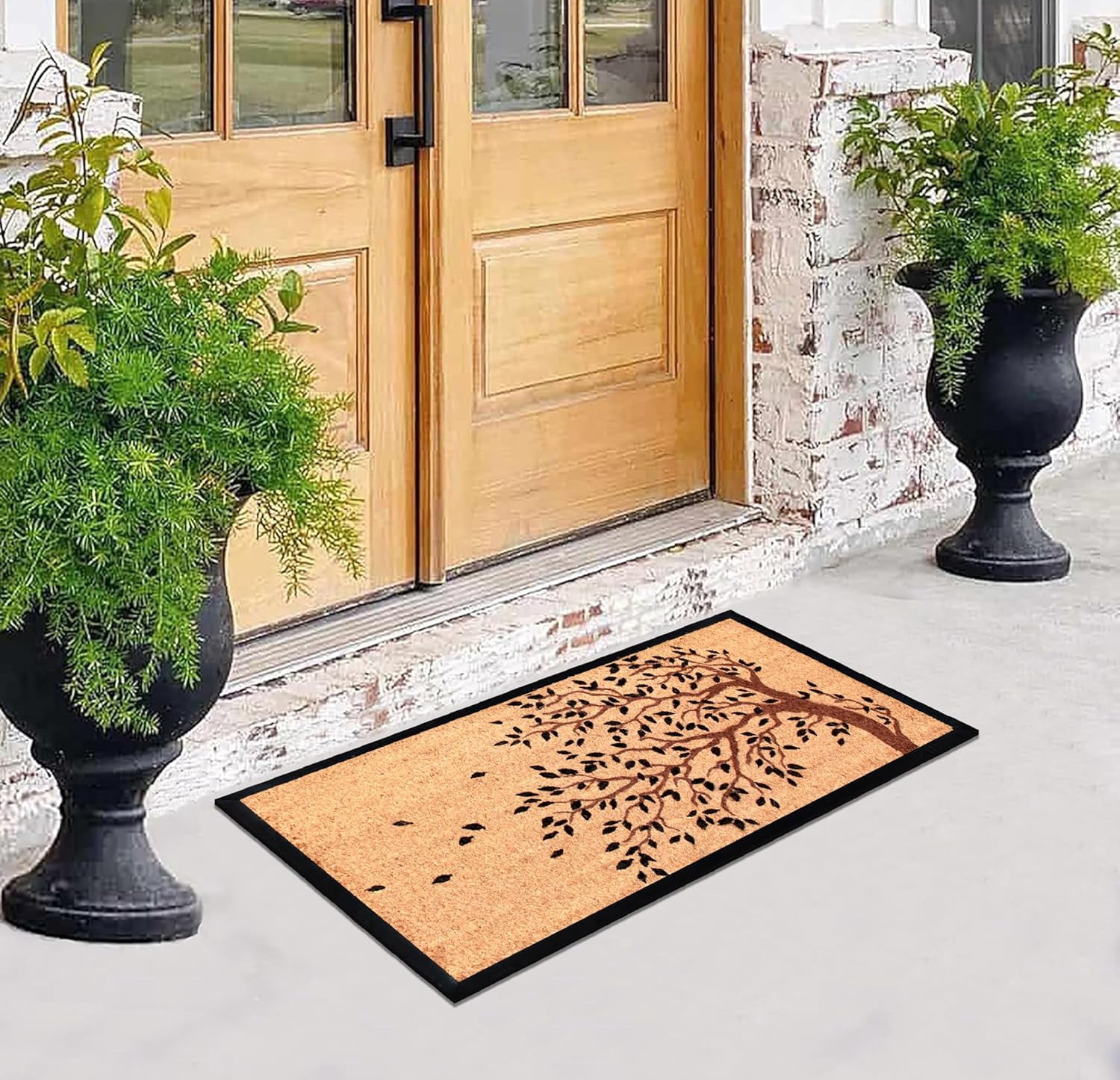 A1 Home Collections Entrance Door Mats, 24” x 48”, Durable Large Non-Slip Welcome Doormat, Rubber Backed Thin-Profile Heavy Duty Doormat for Front Door, Shedding Tree Bronze
