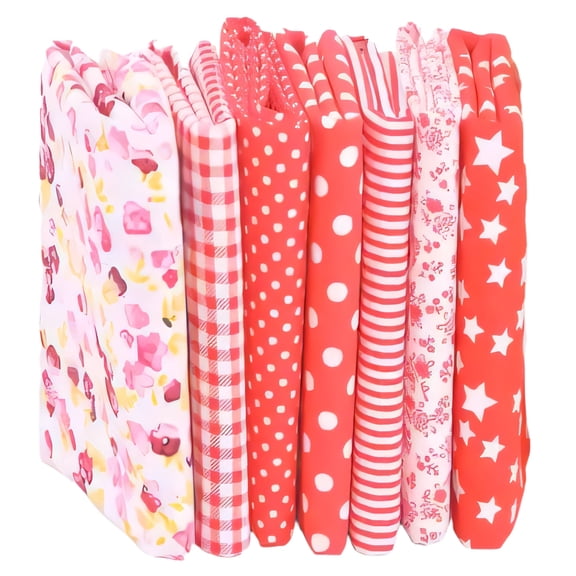 AUQ 100% Cotton Fabric Squares, Soft Breathable Quilting Supplies, Smooth Sewing Fat Quarters with Vibrant Red Floral Pattern