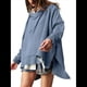 thumbnail image 2 of Sudadera con Capucha Extragrande para Mujer, Jersey con Mangas Murciélago y Cuello Redondo, Jersey con Diseño de Gofre Azul M, 2 of 9