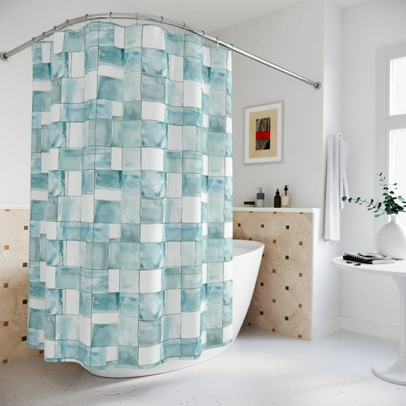 Aqua Shower Curtain Blue Aqua Bathroom Decor, Modern Shower Curtain, Shower Curtain Boho, Cute Shower Curtain, Vintage Art, Housewarming Gift, 60x72in