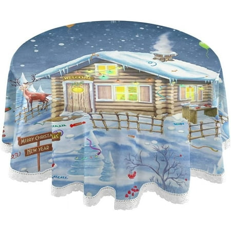 

SKYSONIC Christmas Snowman Round Tablecloth 60 Inch Waterproof Stain and Wrinkle Resistant Washable Decorative Table Covers for Kitchen Dining Tabletop Party Outdoor Picnic
