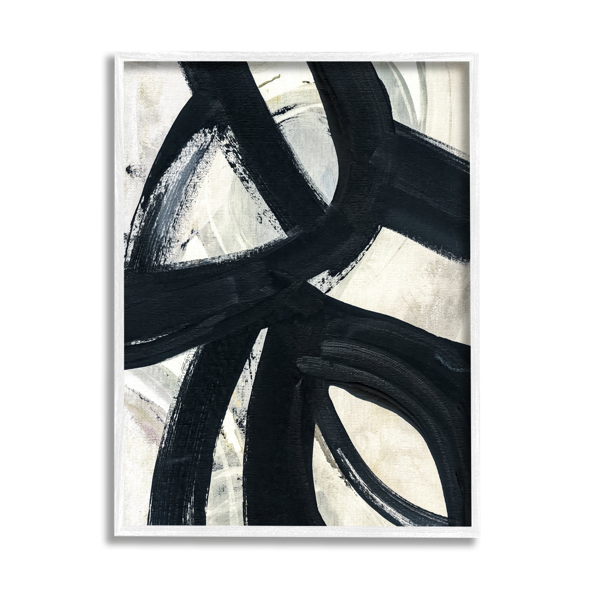 Stupell Industries Dynamic Modern Black Paint Strokes Bold Abstract Painting White Framed Art Print Wall Art, Design by Susan Jill