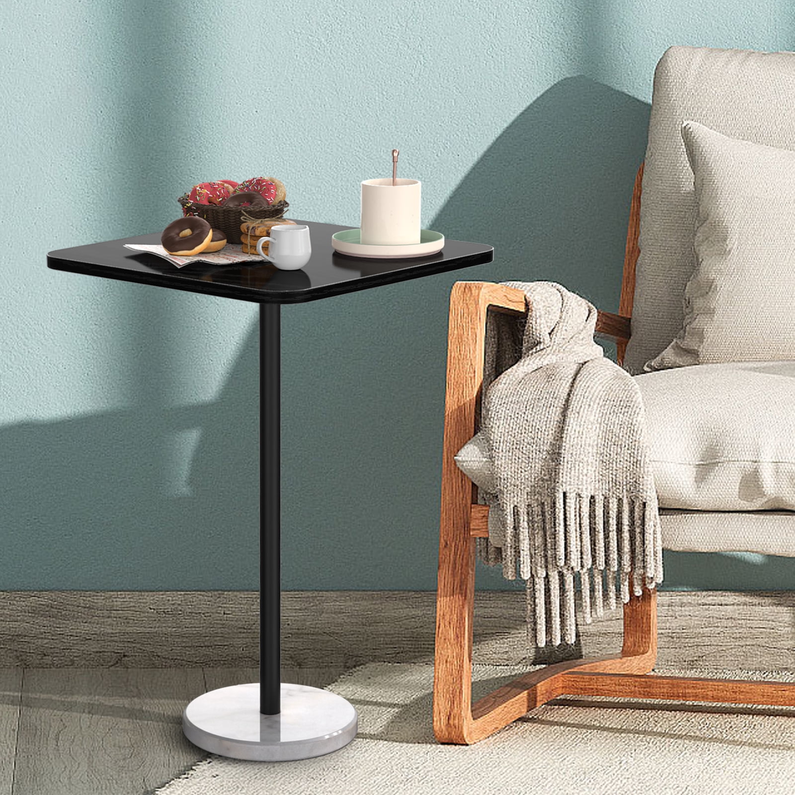 Modern Minimalist Dining Table with Artificial Marble Top Side Table Coffee Table Black Surface