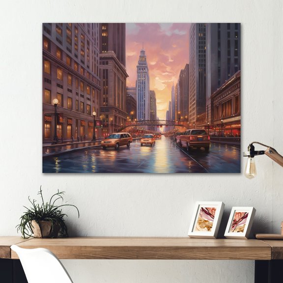 Designart "Scenic View of Chicago City V" Landscape Modern Metal Wall Art Prints