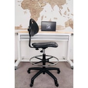 CHAIR MASTER-Black Polyurethane Tall Drafting Stool-Seat Height 24-34 with Footring and Soft Rubber Casters