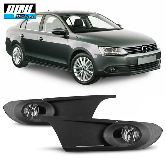 Halogen Clear Lens Fog Lights Pair Set for 2011-2014 Volkswagen Jetta, Wiring Kit and Switch Included