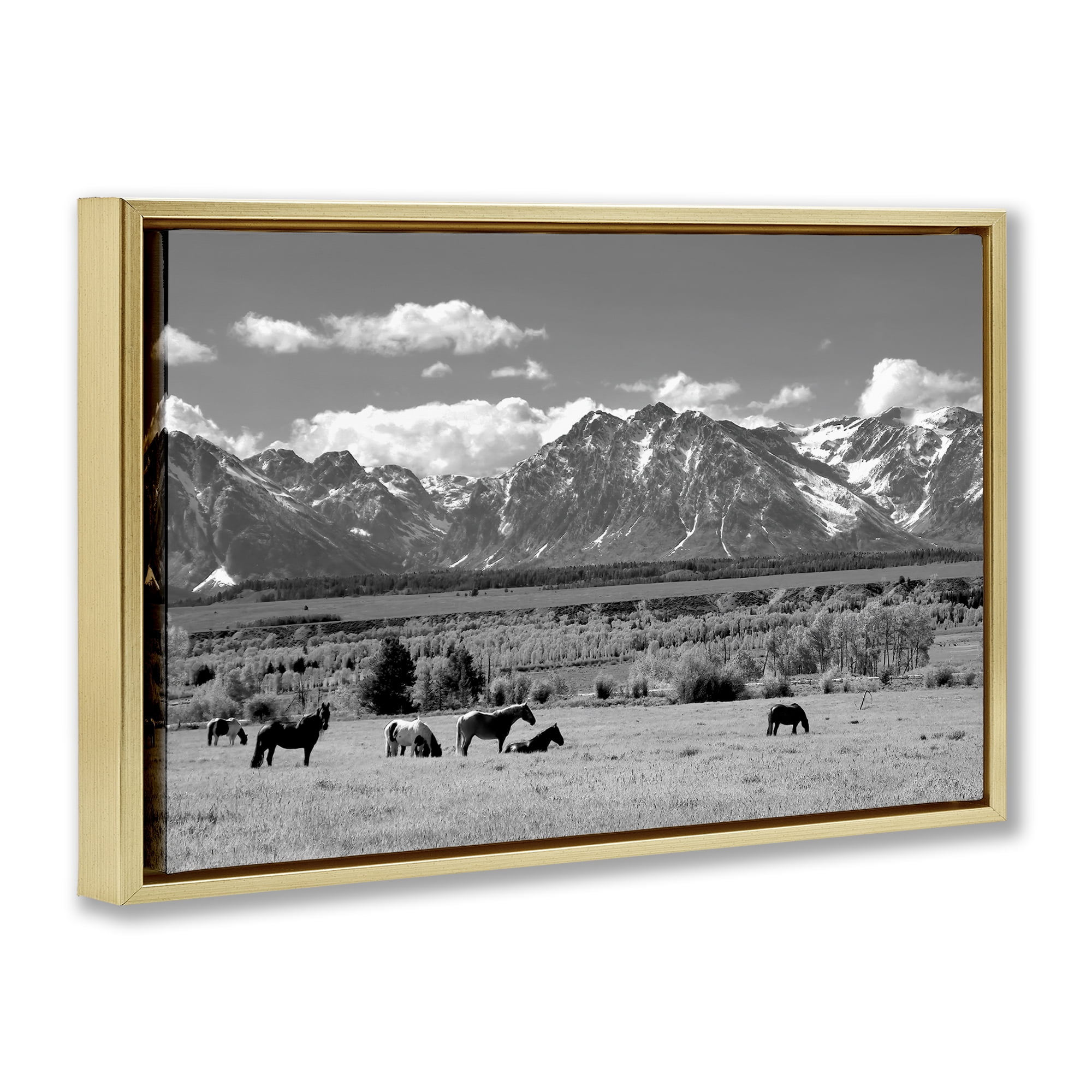 Stupell Industries Wyoming Ranch Horses Grazing Gold Framed Floater Canvas Wall Art, design by Steve Toole