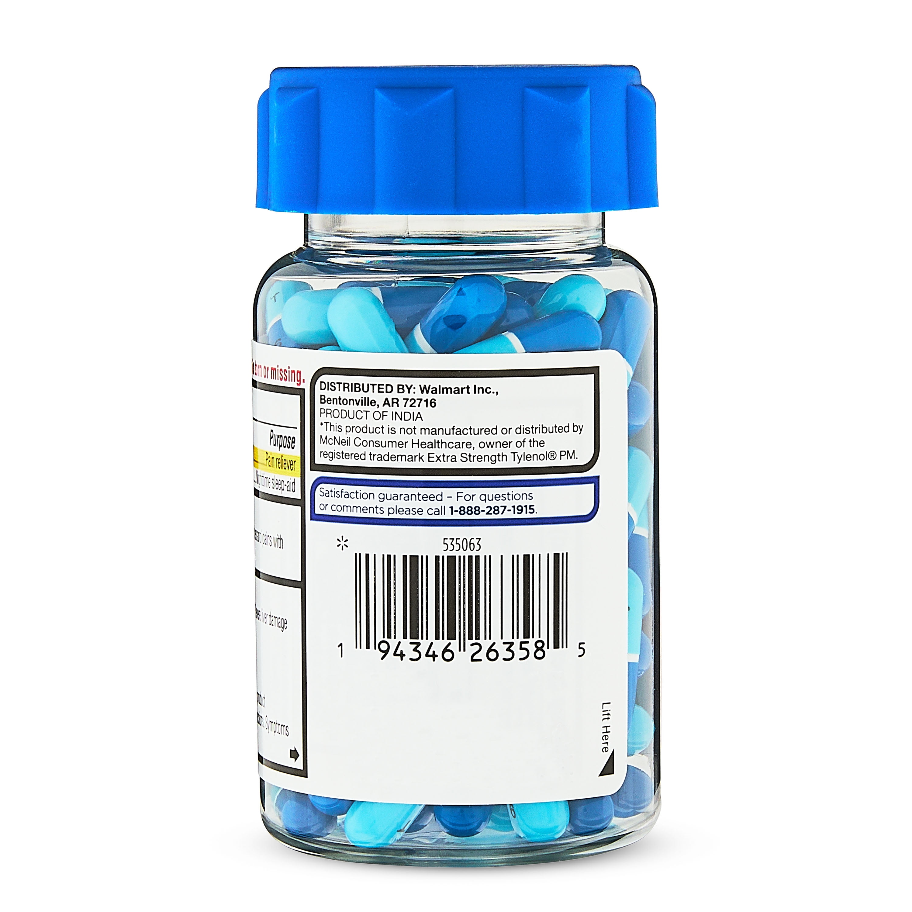 Equate Extra Strength Pain Reliever PM, Acetaminophen 500 mg & Diphenhydramine HCL 25 mg, 80 Gelcaps