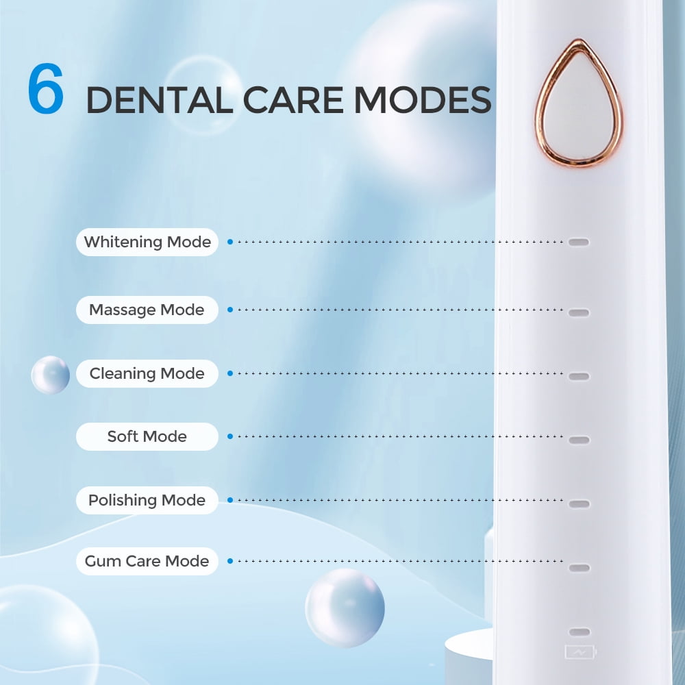 Electric Toothbrush for Adults and Kids,Rechargeable Power Toothbrush with 5 Brush Heads,6-Mode 7-in-1 Electric Toothbrush Set, Wireless Charging IPX7 Waterproof Tooth Brush,White