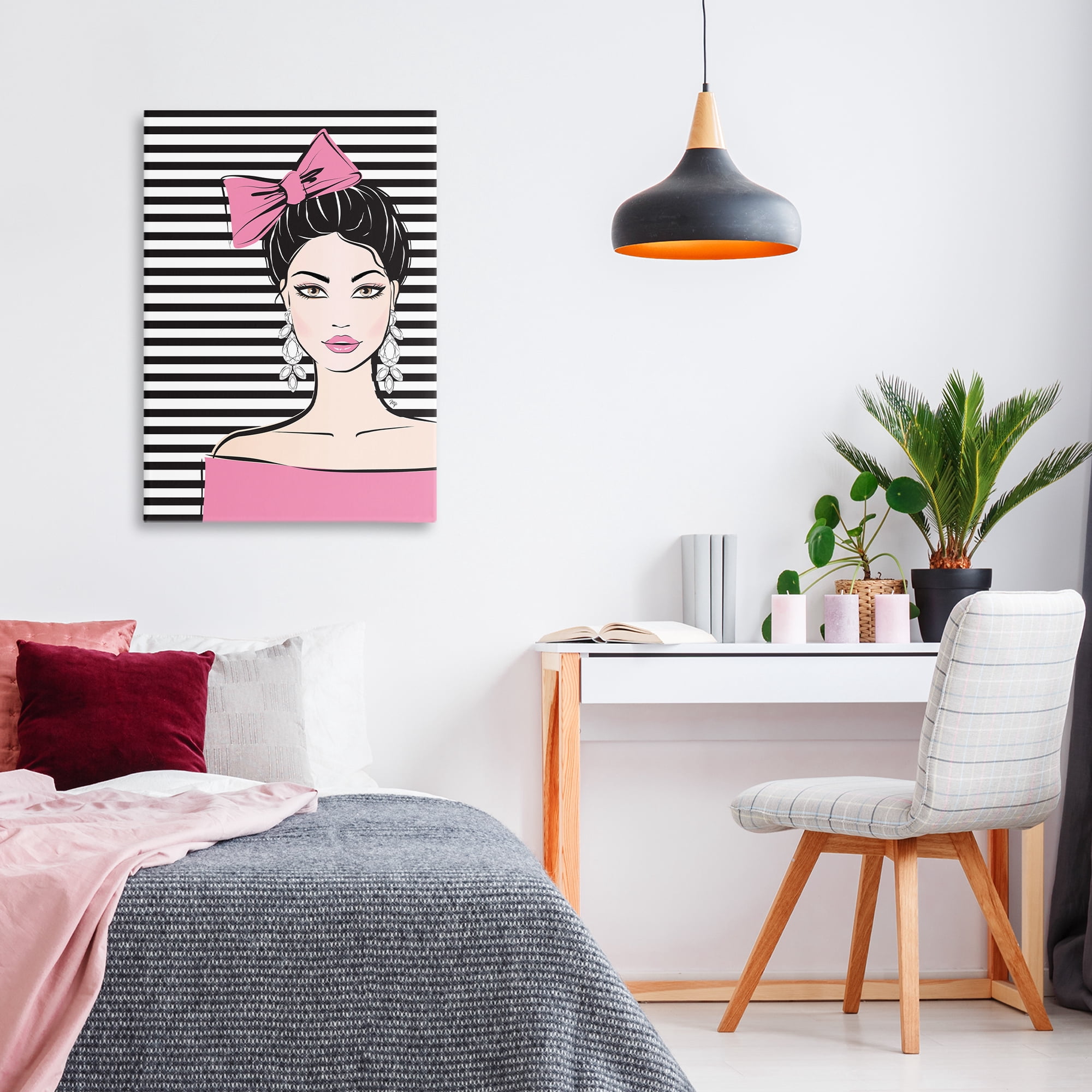 Stupell Industries Girl with Pink Bow & Earrings Canvas Wall Art, design by Martina Pavlova