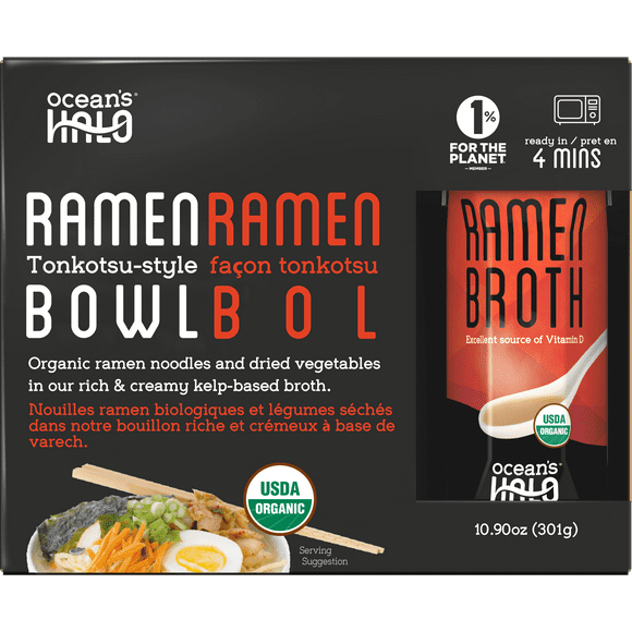 Ocean's Halo, Organic and Vegan Ramen Noodle Bowl, Shelf-Stable, 301g, OCEAN'S HALO ORG RMN NDL BWL KIT