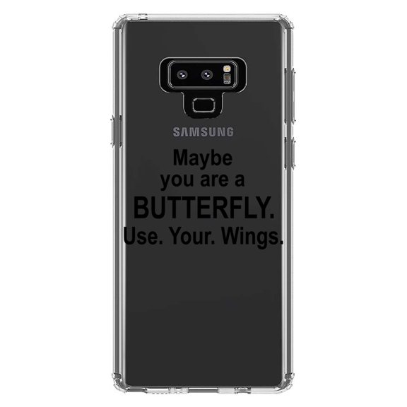 DistinctInk Clear Shockproof Hybrid Case for Samsung Galaxy Note 9 - TPU Bumper Acrylic Back Tempered Glass Screen Protector - Maybe You Are a Butterfly