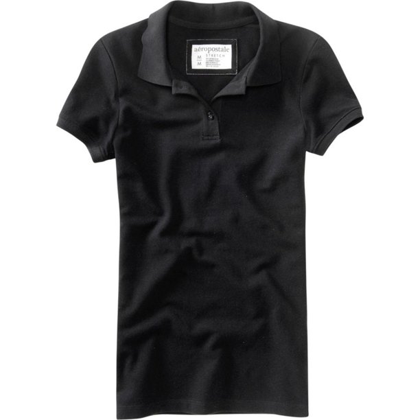 Aeropostale Womens Solid Uniform Polo Shirt, Negro, X-Small