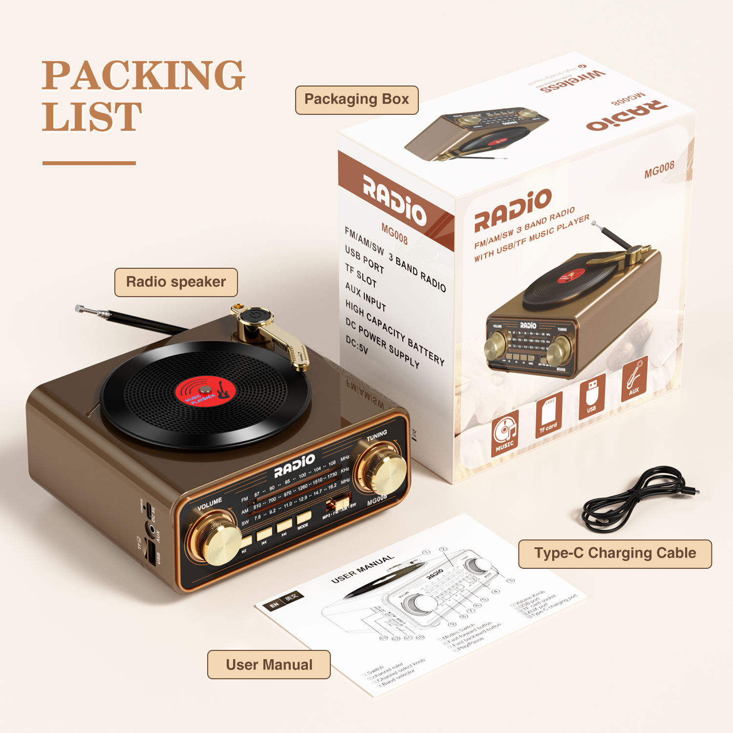 UMUTOO MG008 Classic Vintage Radio AM/FM/SW Bluetooth photo 4