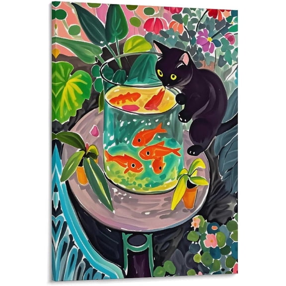 WFSposter-Art Framed Canvas Wall Art Goldfish Inspiration by Matisse Colorism Aesthetic Abstract Canvas Prints for Wall Decor And Home Office Decorations