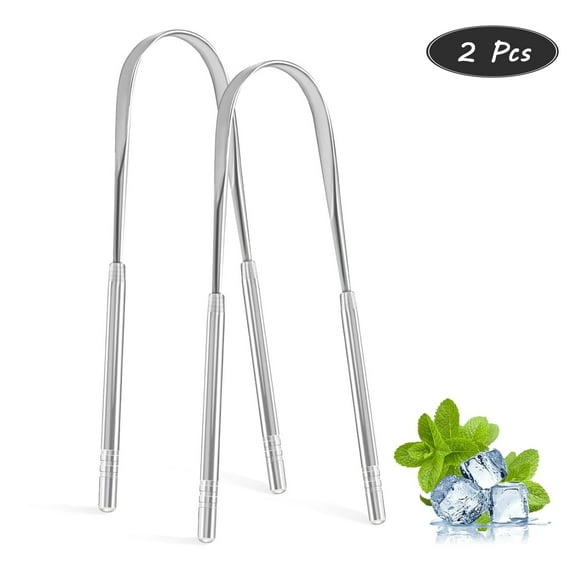 2Pcs SkyAuks Tongue Scraper, Metal Cleaner Scraper for Adults, Silver